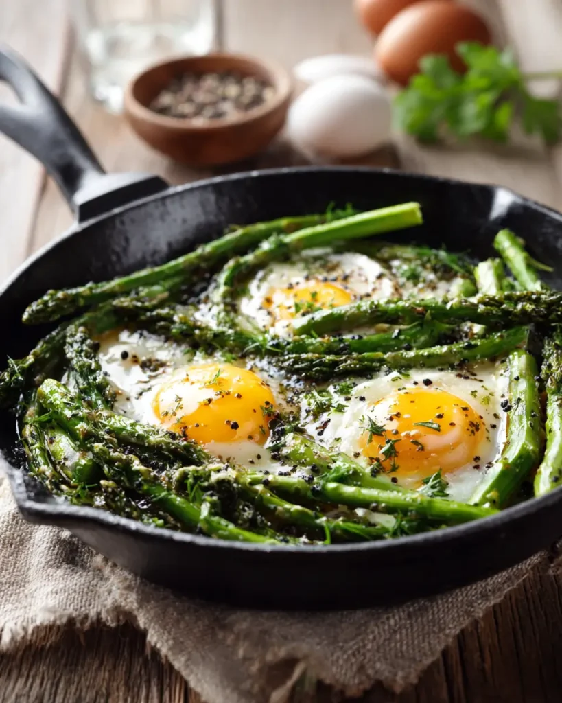asparagus and eggs skillet with fresh asparagus and soft eggs