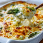 asparagus casserole with creamy sauce and golden cheese topping