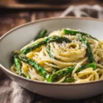asparagus pasta recipe with lemon garlic sauce and parmesan
