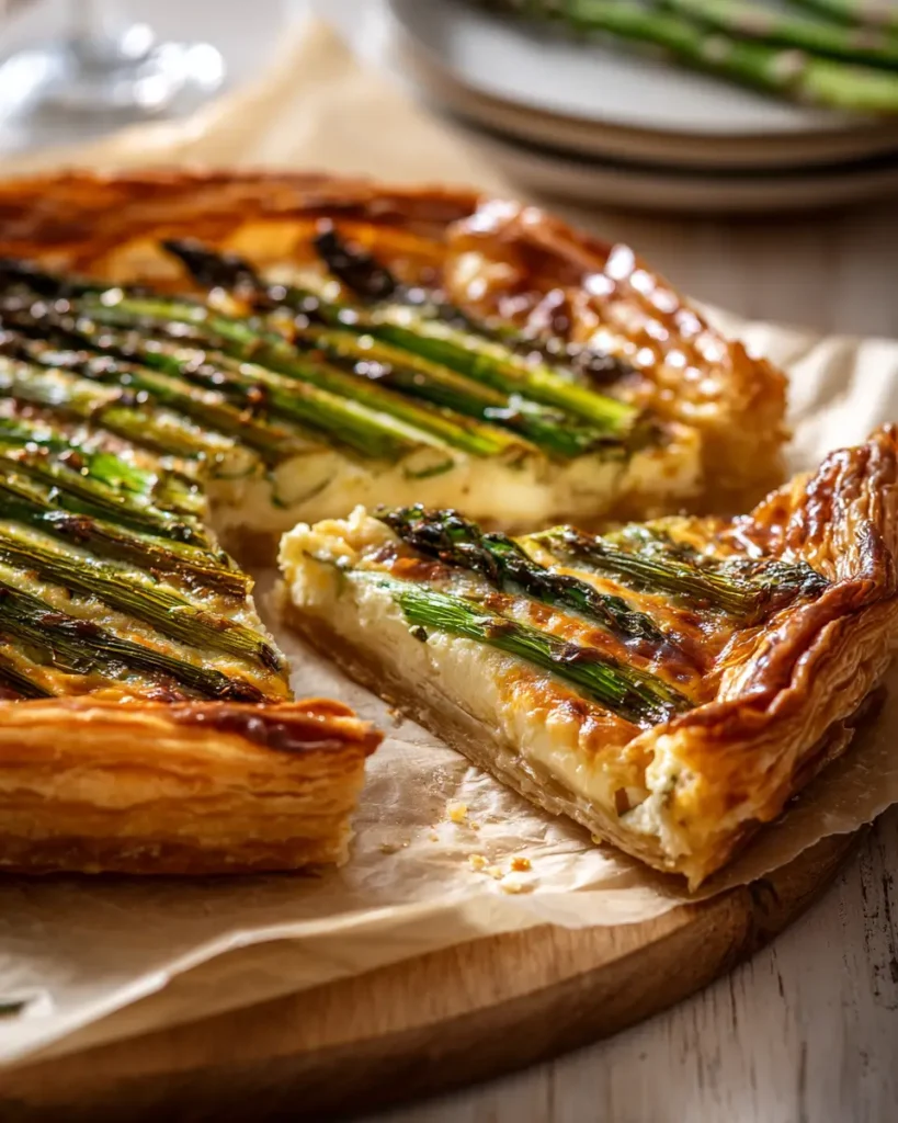asparagus puff pastry tart with flaky crust and creamy filling