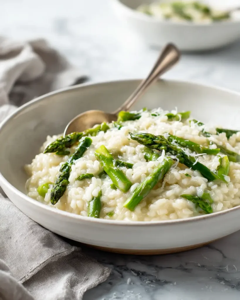 asparagus risotto with creamy texture and fresh asparagus