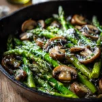 asparagus with mushrooms sautéed with garlic and olive oil