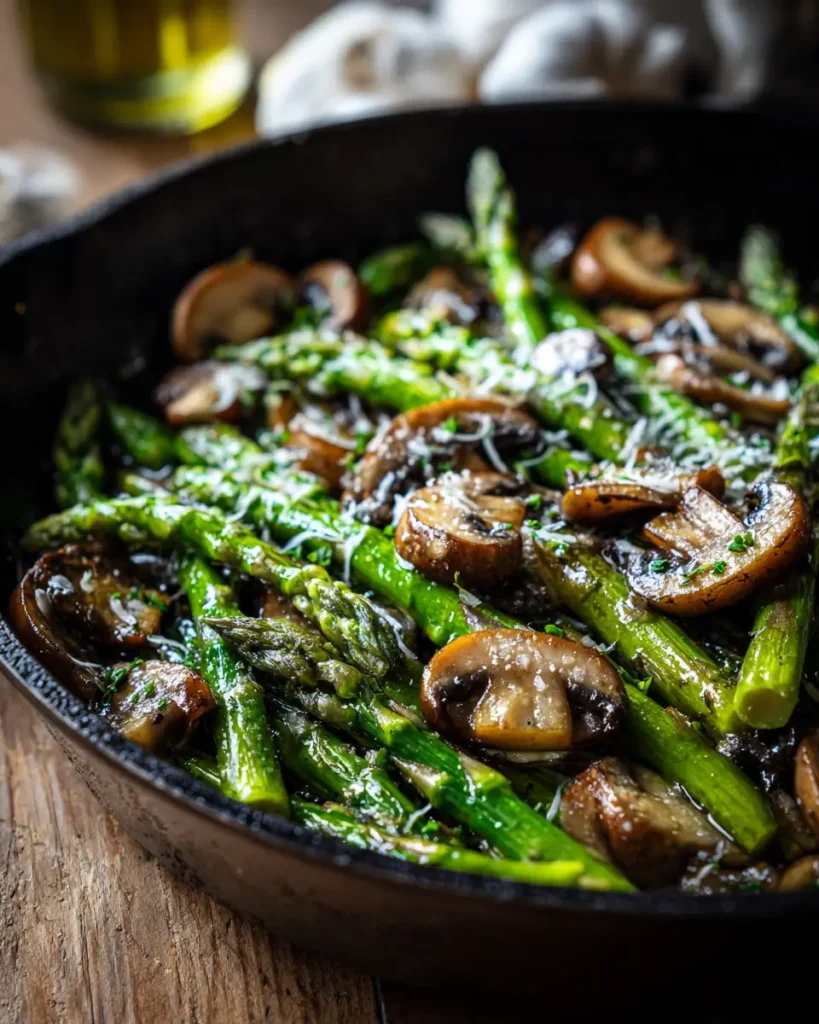 asparagus with mushrooms sautéed with garlic and olive oil
