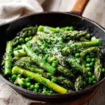 asparagus with peas sautéed with garlic and olive oil