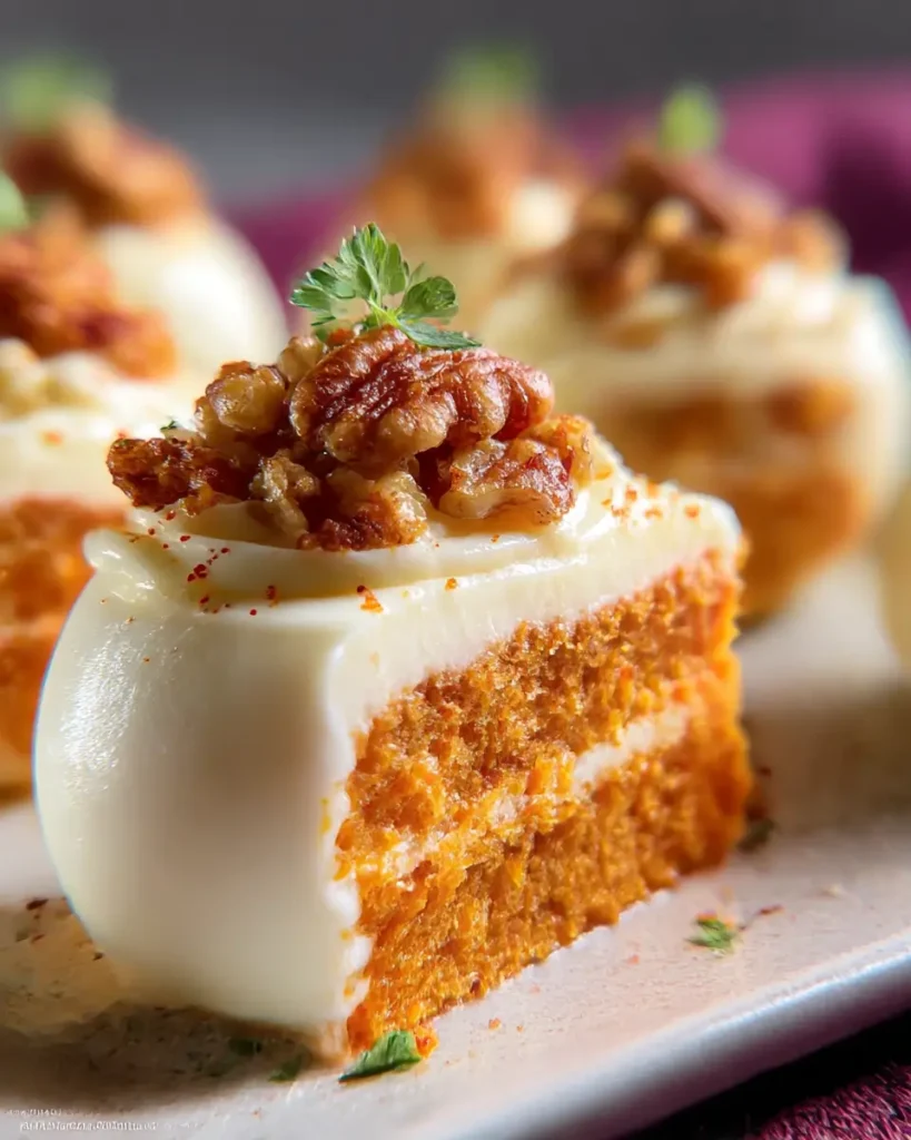 carrot cake desserts bars with cream cheese frosting and walnuts