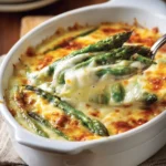 cheesy asparagus bake with creamy sauce and golden cheese