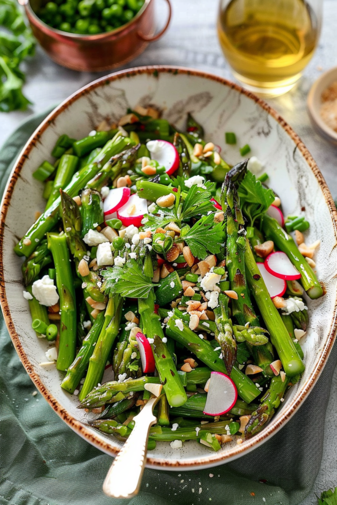 Fresh Asparagus Salad Recipe with Feta & Peas