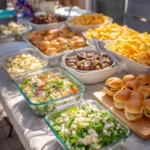cheap graduation party food ideas with buffet table and simple dishes