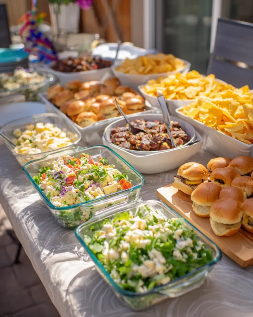 cheap graduation party food ideas with buffet table and simple dishes