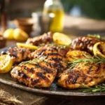 chicken grilling recipes with juicy grilled chicken and herbs on platter