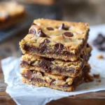 Chocolate Chip Cookie Bars stacked with melted chocolate chips and chewy texture