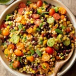 Cowboy Caviar Couscous Salad made with couscous, beans, corn, tomatoes, and fresh herbs