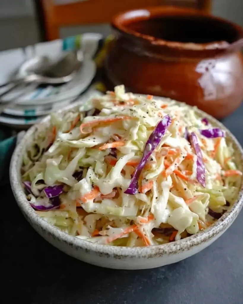 Creamy Cabbage Slaw with crisp cabbage and creamy dressing