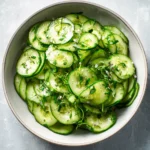 cucumber summer salads with fresh herbs and light dressing in a bowl