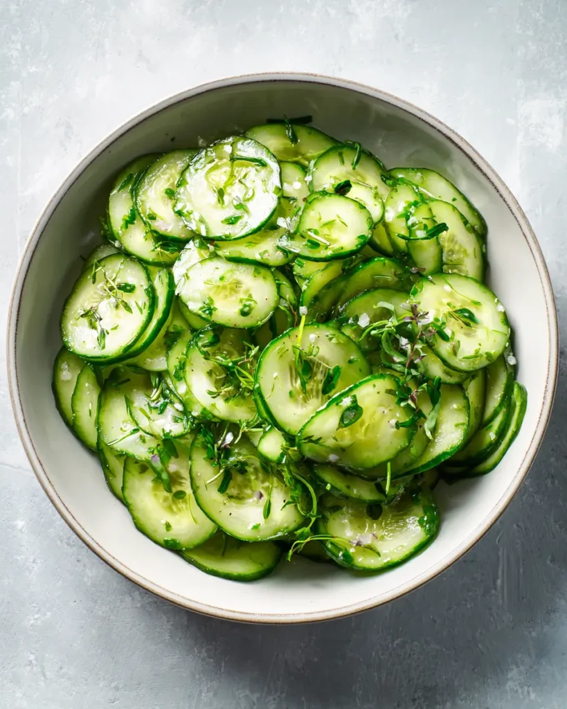 cucumber summer salads with fresh herbs and light dressing in a bowl