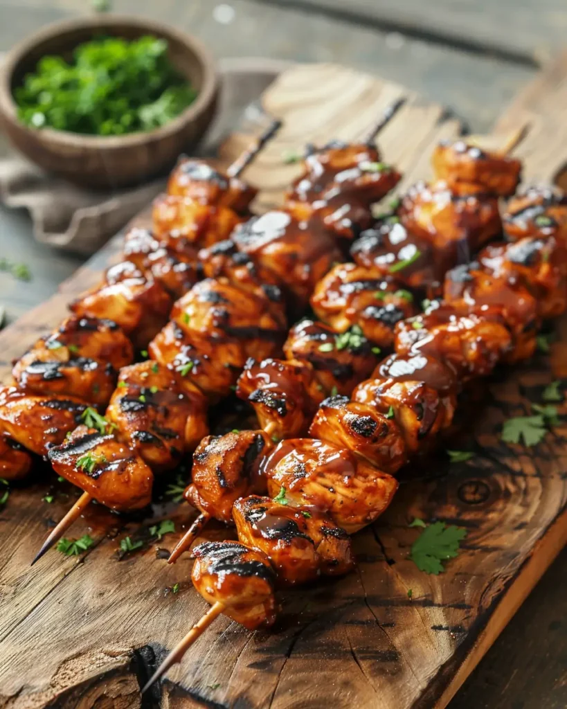 BBQ Chicken Skewers with smoky barbecue glaze and grilled chicken