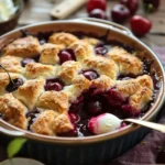 Easy Cherry Cobbler with golden topping and juicy cherry filling