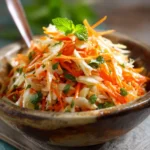 fermented cabbage salad with carrots and fresh herbs in a bowl