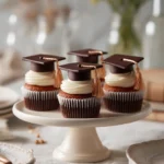 graduation cap cupcakes with chocolate toppers and decorative tassels