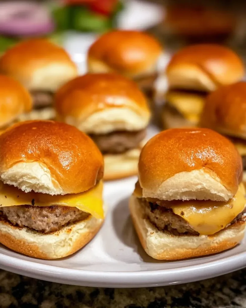 Mini Turkey Burger Sliders served with melted cheese on soft slider buns