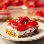 Strawberry Pretzel Salad layered dessert with strawberries, creamy filling, and crunchy pretzel crust