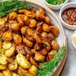 Vegan Side Dish roasted baby potatoes with herbs and dipping sauces