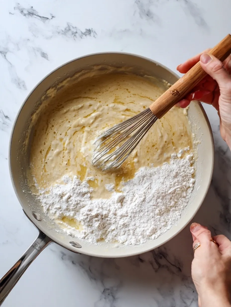 Making creamy sauce for the white chicken enchiladas (step 3)